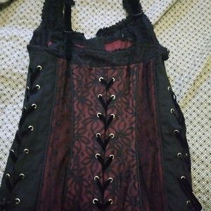 TRIPP NYC burgundy and black lace corset top sz S